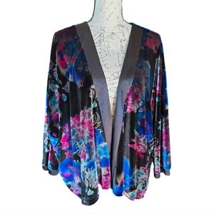 Badgley Mischka Black Pink Velvet Floral 3/4 Sleeve Kimono L